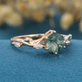 Inspired Hexagon Cut Natural Green Moss Agate  Engagement Ring