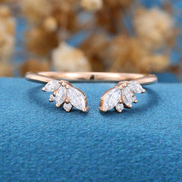 Marquise cut Moissanite | Diamond Rose gold Curved Open Wedding Band