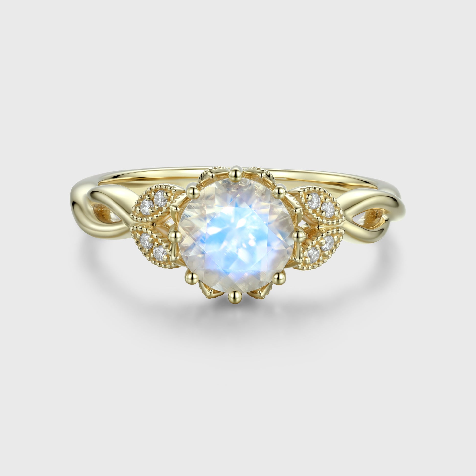 1.5 Carat Round cut Moonstone Flower Engagement Ring
