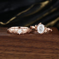 Nature Inspired Moissanite Couple Rings | D Color VVS1 | Rose Gold Leaf Wedding Bridal Set