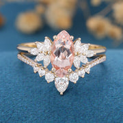 1.0Carat Marquise cut Morganite Cluster Engagement ring Bridal Set for Women
