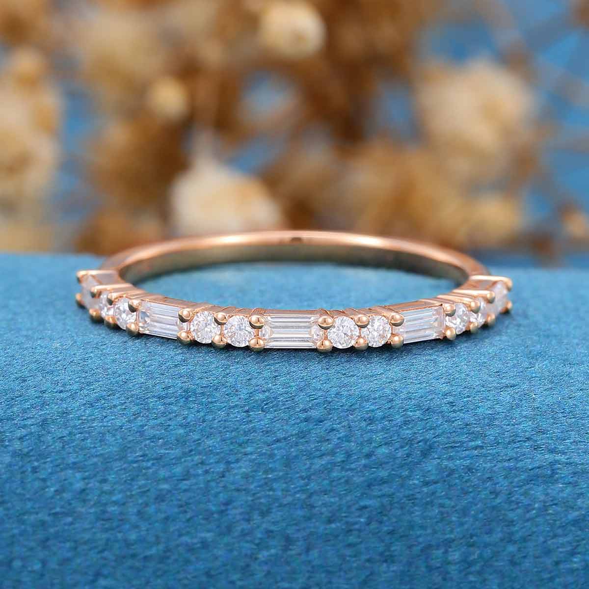 Half Eternity Baguette cut Moissanite | Diamonds Stacking Wedding Band