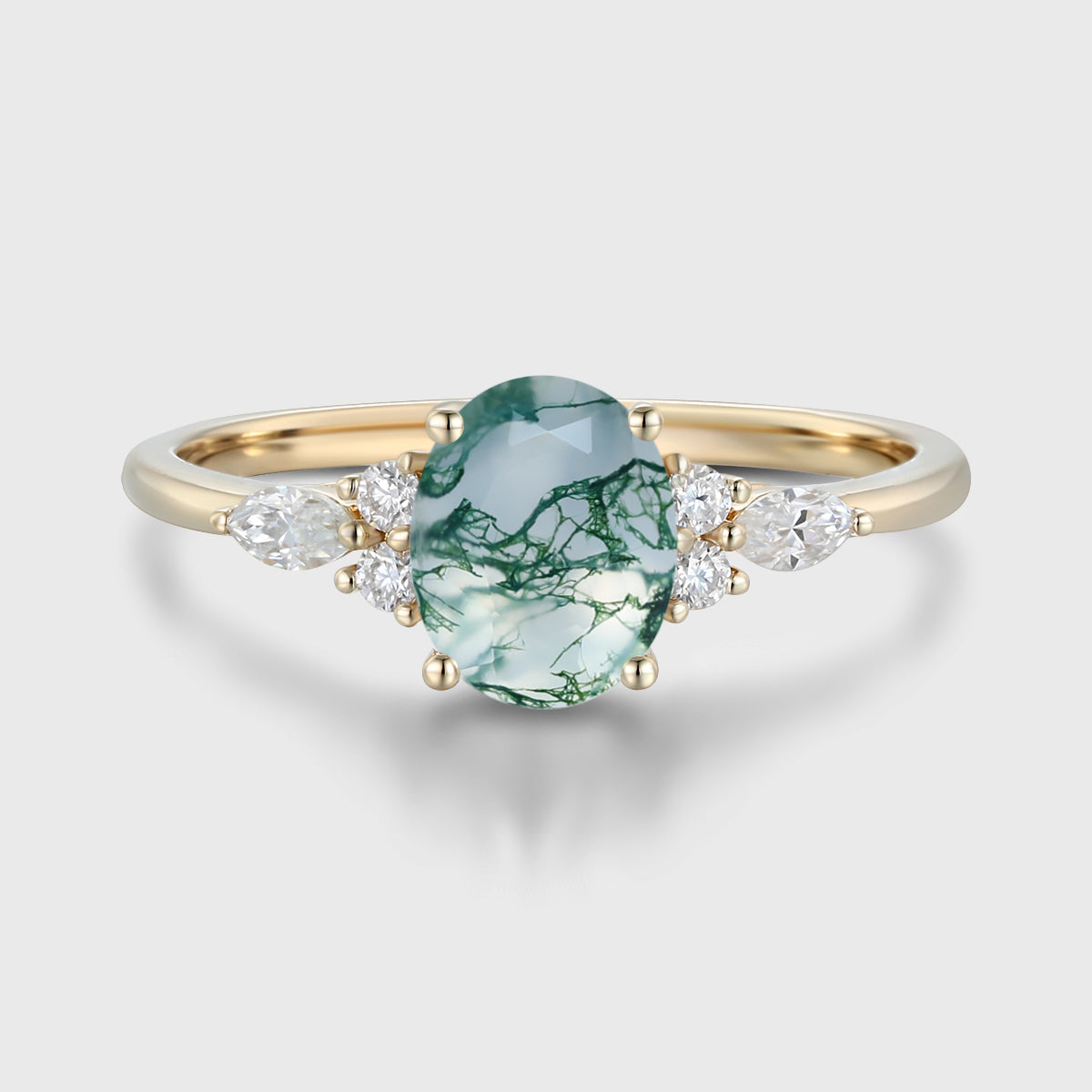 Oval cut Moss Agate | Diamonds Engagement ring