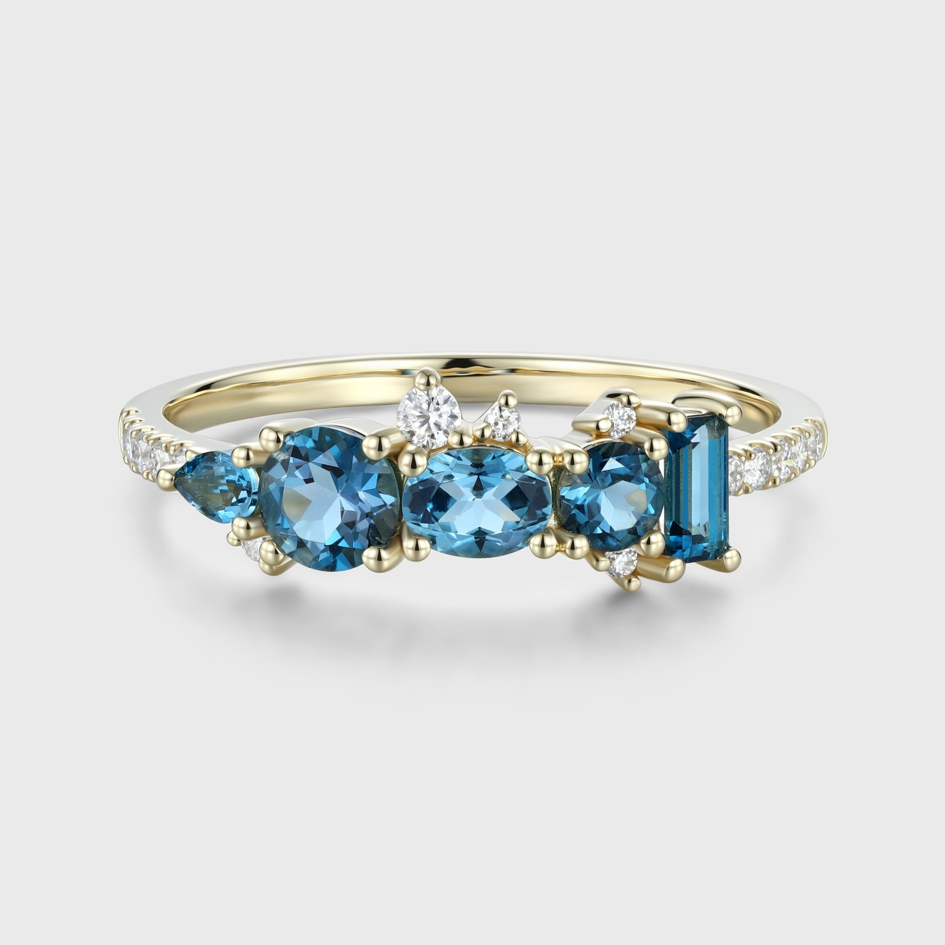 London Blue Topaz Matching Moissanite | Diamond Half Eternity Wedding Band