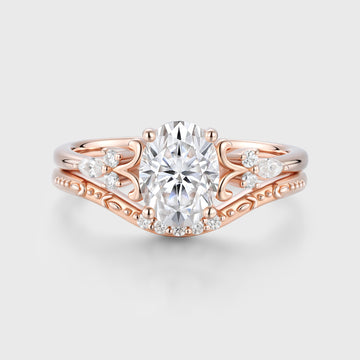 Oval cut Moissanite Side Stone Bridal Set