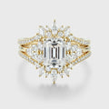 1.7Carat Vintage Emerald cut Moissanite Cluster Engagement Ring Set