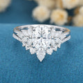 1.5 Carat Vintage Oval cut Moissanite Cluster Engagement ring Bridal Set