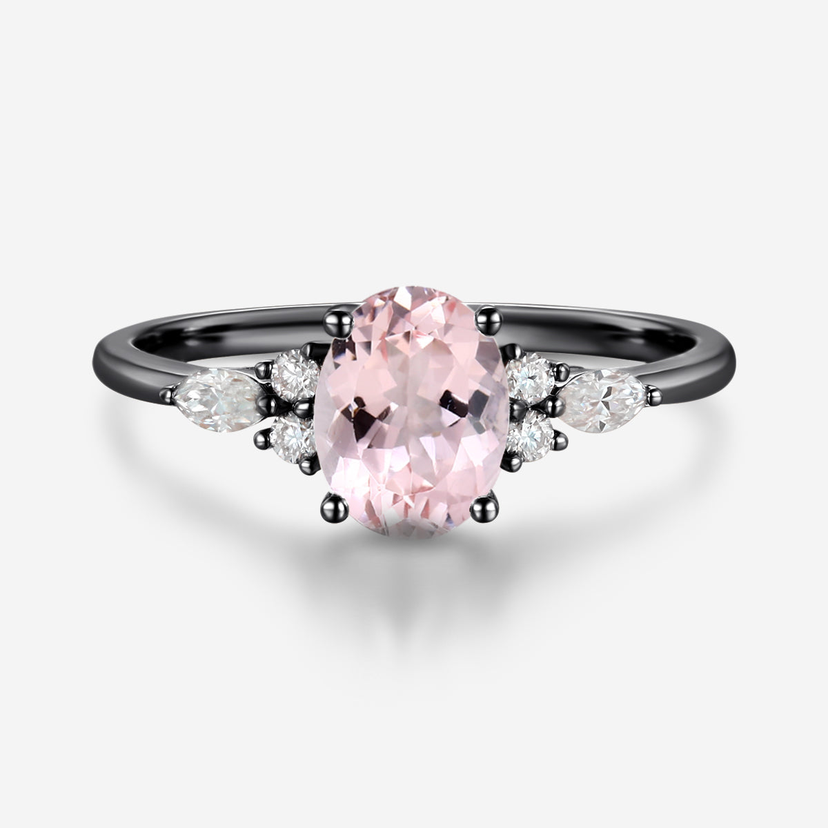 Oval cut Morganite Cluster Engagement ring
