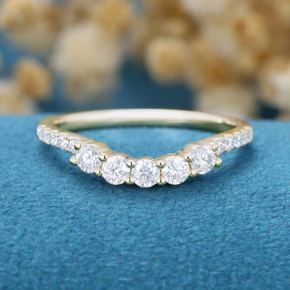 Half Eternity Moissanite | Diamond Curved Wedding Band Ring