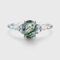 Natural Green Moss Agate Oval cut cluster Engagement Ring