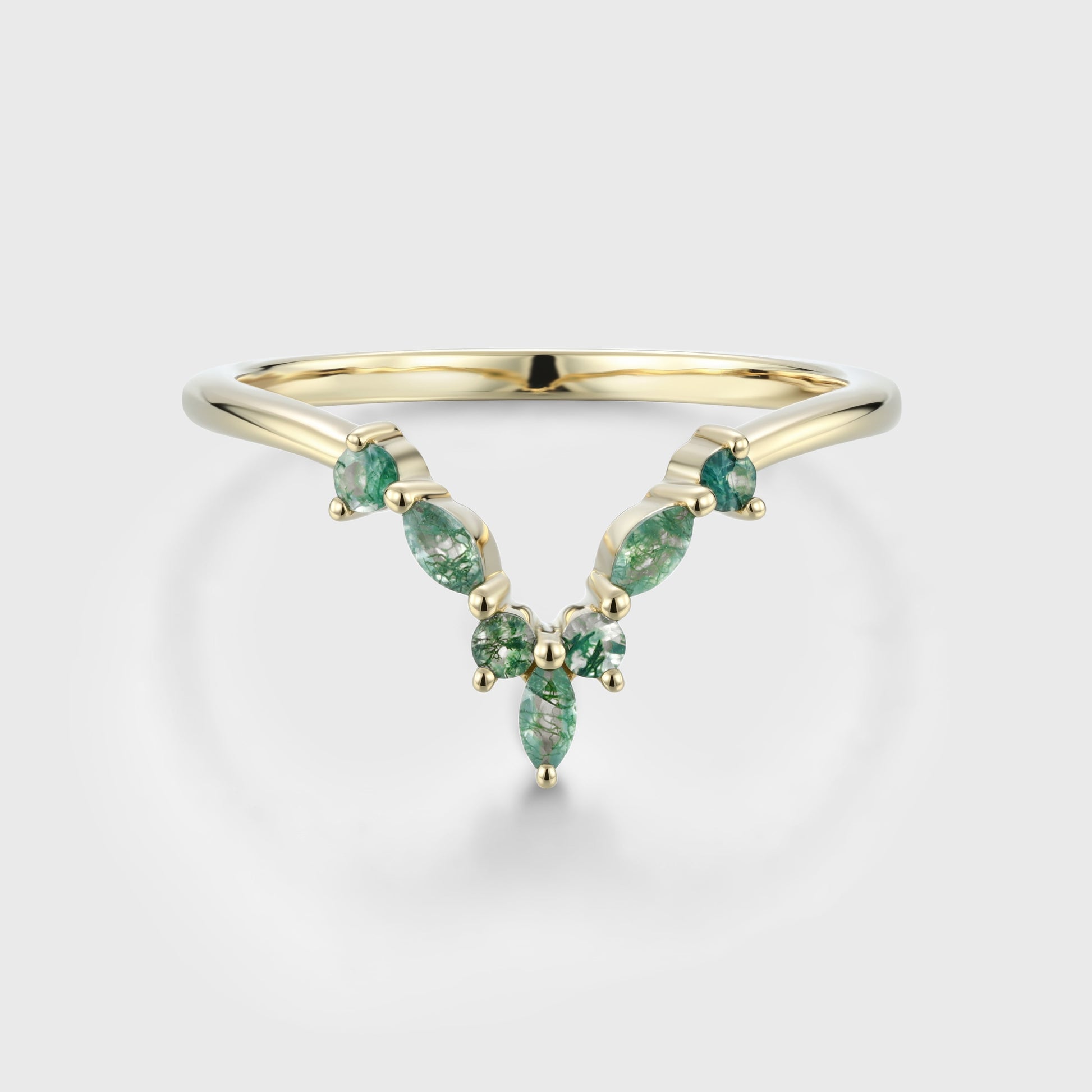 Moss Agate Curved Wedding Band Matching Engagement ring