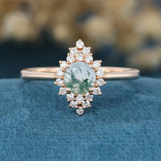 Round cut Moss Agate Matching Mossanite | Diamonds Gold Engagement Ring