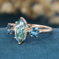 Round cut Moss Agate Matching Mossanite | Diamonds Gold Engagement Ring