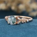 Round cut Moss Agate Matching Mossanite | Diamonds Gold Engagement Ring