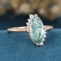 Marquise cut Moss Agate Matching London blue Topaz Gold Engagement Ring