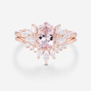 Pear cut Morganite Cluster Engagement ring Bridal Set