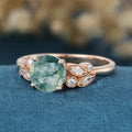 Round cut Moss Agate Matching Mossanite | Diamonds Gold Engagement Ring