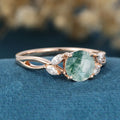 Round cut Moss Agate Matching Mossanite | Diamonds Gold Engagement Ring