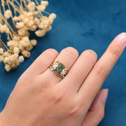 Nature Inspired Oval cut Moss Agate Leaf Gold Ring set (Copy)