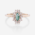 Bezel setting Marquise cut Moss Agate Halo Moissanite | Diamond Gold Engagement Ring