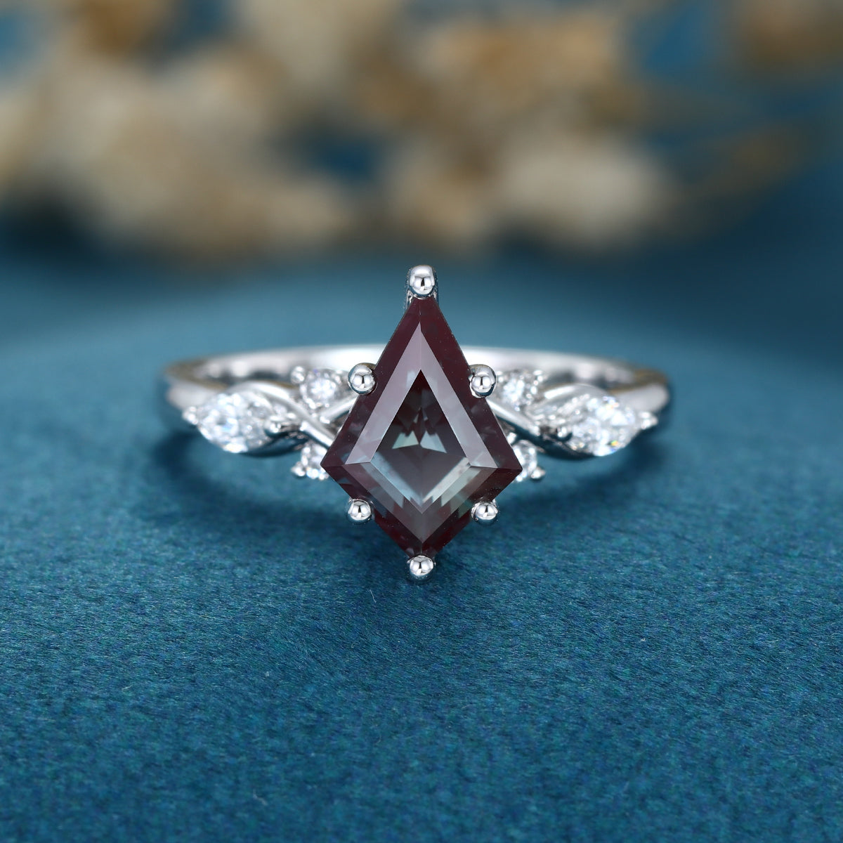 Kite Cut Lab Alexandrite Cluster Engagement Ring
