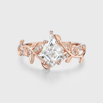 Nature Inspired Kite cut Moissanite Leaf Gold Engagement Ring