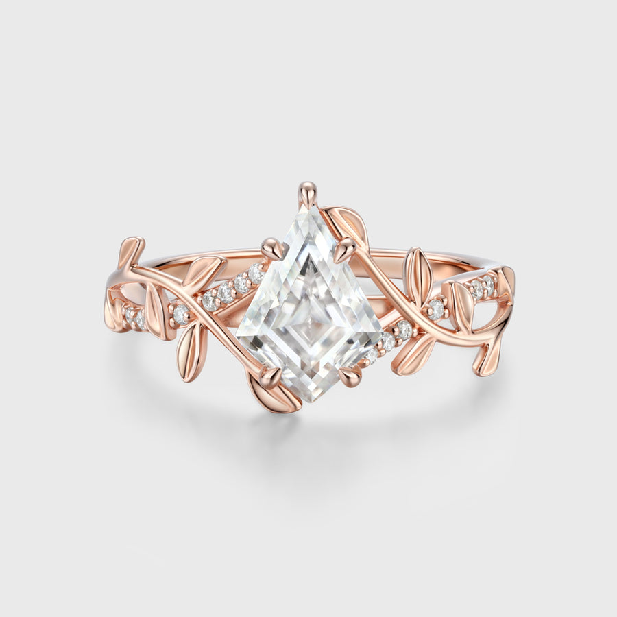 Nature Inspired Kite cut Moissanite Leaf Gold Engagement Ring