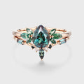 Pear cut Alexandrite Cluster Engagement Ring Set