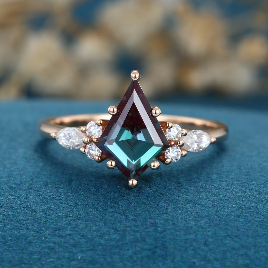 Kite cut Lab Alexandrite Solid Gold Engagement Ring