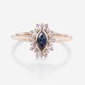 Bezel setting Marquise cut Lab Alexandrite Halo Moissanite | Diamond Gold Engagement Ring