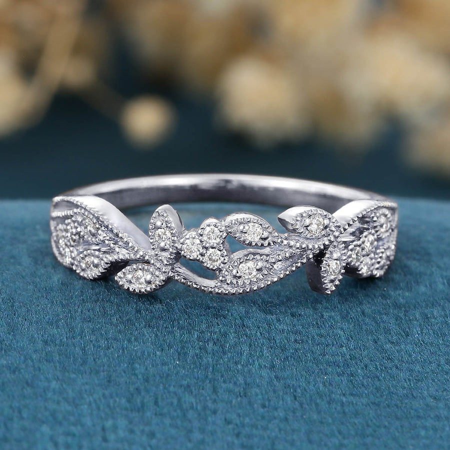 Copy of Nature Inspired moissanite | Diamonds Leaf branch stacking Gold wedding ring