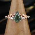 Nature Inspired Kite cut Moss Agate Leaf Gold Engagement Ring