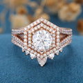 Round cut Moissanite Engagement Ring Bridal Set