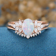 1Carat Oval cut Opal Engagement ring Bridal Set