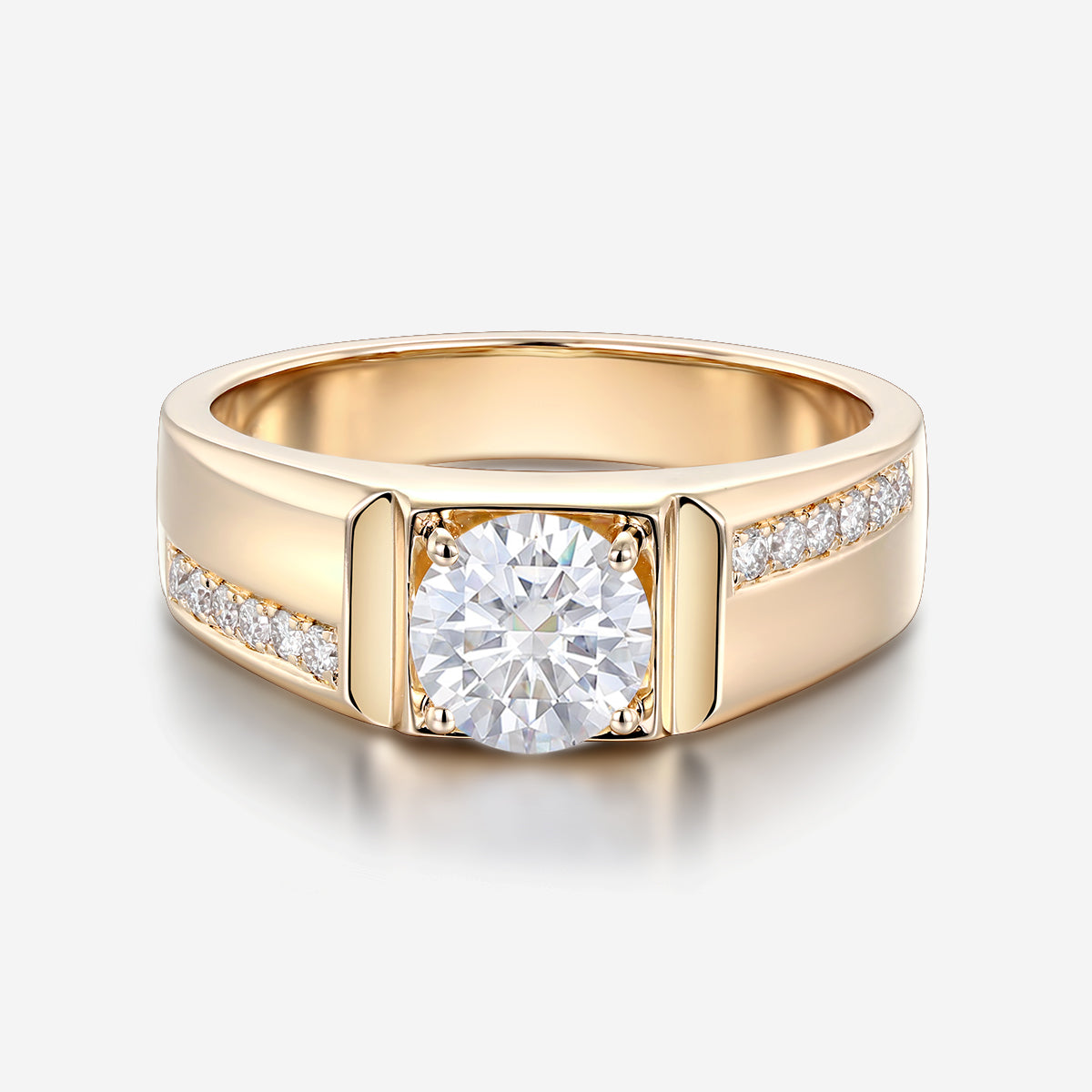 Round Cut Moissanite Statement Ring • Mens Wedding Band