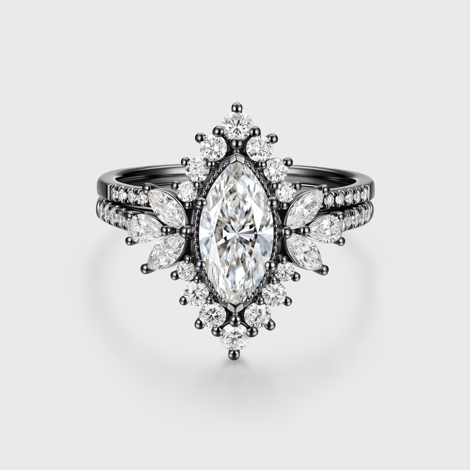 1.0CT~5.0CT Marquise cut Lab grown Diamond Halo Engagement Ring Set Luxury Pave Everyday Stackable Set
