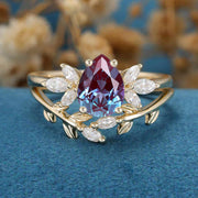 Pear cut Alexandrite | Diamond Engagement Ring Bridal Set 