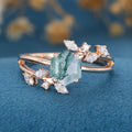 Natural Moss Agate Hexagon Cut Cluster Engagement rings 