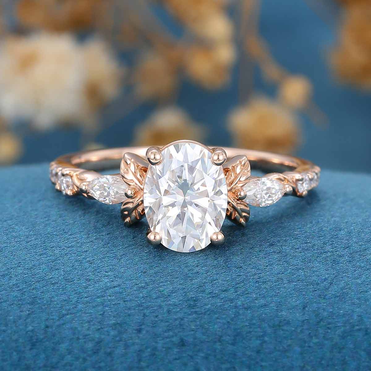 Oval cut Moissanite Cluster Engagement Ring