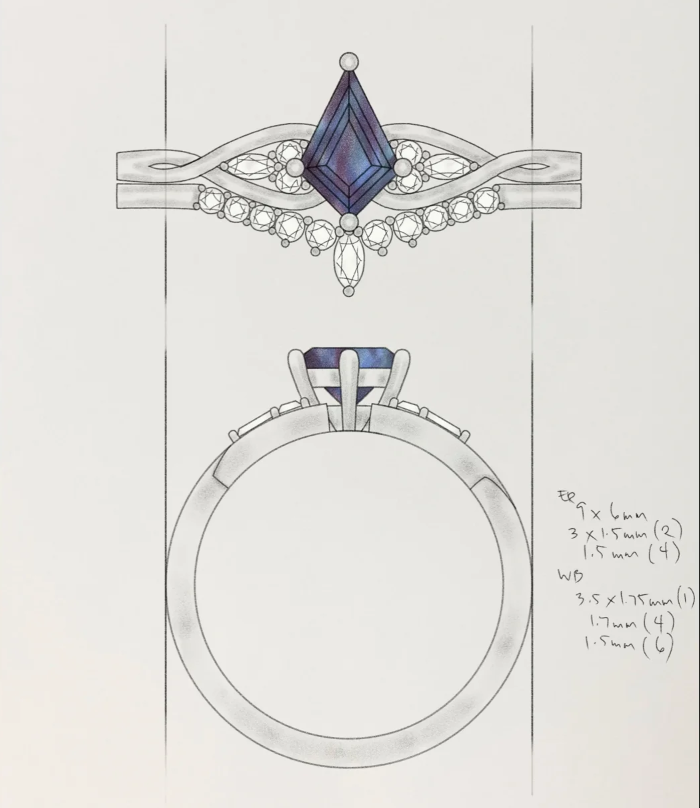 Customized Kite Cut Alexandrite  Ring set for Skylar Busch