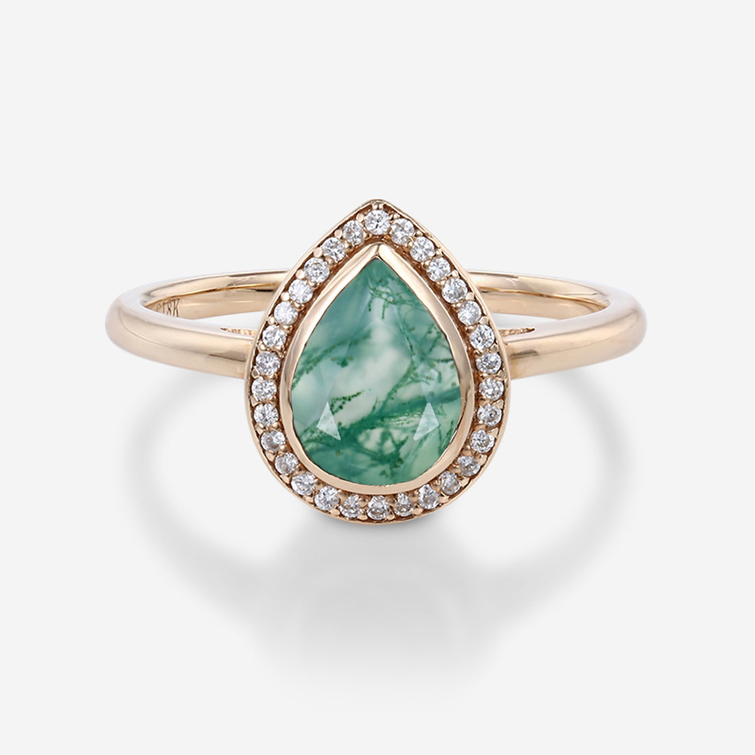 Bezel setting Pear cut Moss Agate Engagement Ring