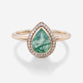 Bezel setting Pear cut Moss Agate Engagement Ring