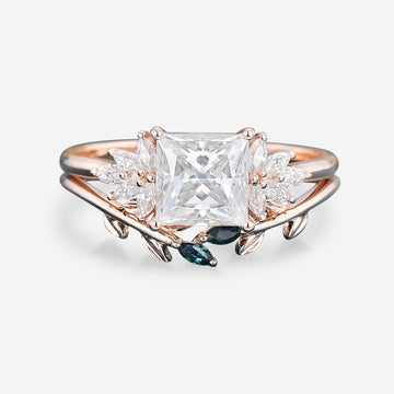 2 Carat Princess cut Moissanite cluster Engagement Ring Bridal Set