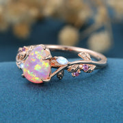 Inspired Pear cut Lab Pink Opal Matching Moonstone | Amethyst Solid Gold Engagement Ring