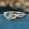 Round cut Moss Agate Matching Mossanite | Diamonds Gold Engagement Ring