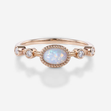 Bezel setting Oval cut Opal Gold Engagement Ring