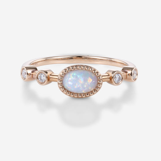 Bezel setting Oval cut Opal Gold Engagement Ring