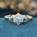 Round cut Moss Agate Matching London blue Topaz | Diamonds Gold Engagement Ring