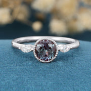 Bezel setting Round cut Lab Alexandrite Gold Engagement Ring