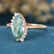 Marquise cut Moss Agate Matching London blue Topaz Gold Engagement Ring